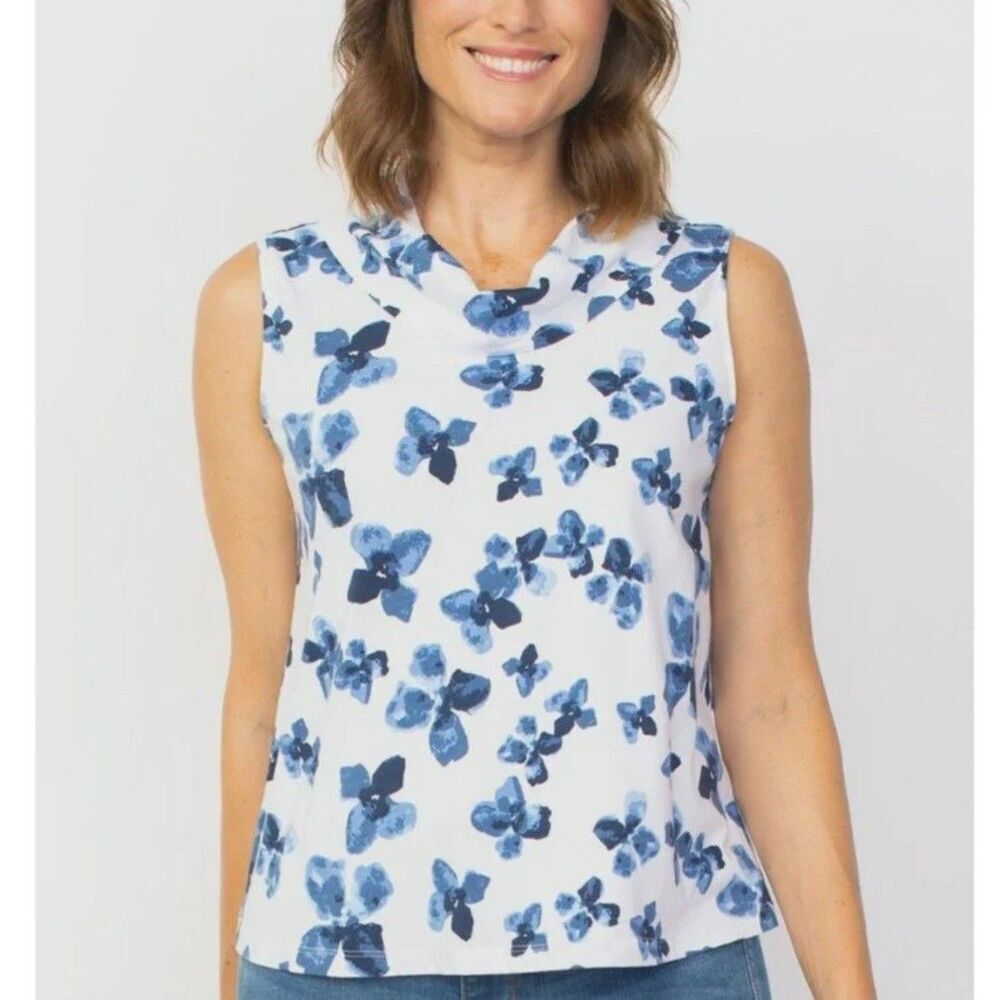 Habitat Antique Floral Print Cotton Cowl Neck Sleeveless Top Size Small‎ Cottage